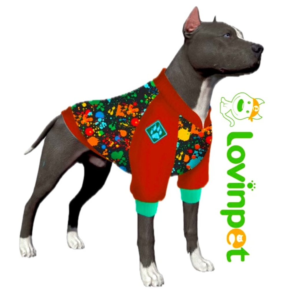 LOVINPET Super Soft Flannel Dog Apparel In Splatter Wide Multi-Red Print Sz XXL